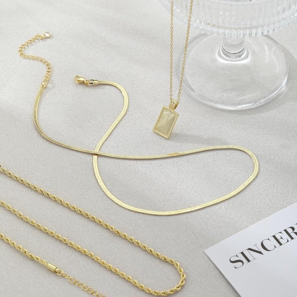 Women's Layered Gold Silver Stackable Stack 14K Real Gold Plated Chain Necklace - Picture 6 of 9